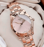 Tissot T Wave Rose Gold Dial Rose Gold Steel Strap Watch For Women - T112.210.33.456.00