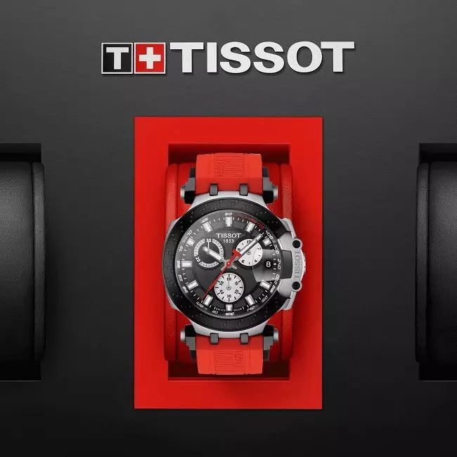 Tissot T Race Chronograph Black Dial Red Silicone Strap Watch For Men - T115.417.27.051.00