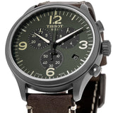 Tissot T Sport Chrono XL Green Dial Brown Leather Strap Watch For Men - T116.617.36.097.00