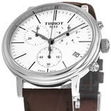 Tissot Carson Premium Chronograph White Dial Brown Leather Strap Watch For Men - T122.417.16.011.00