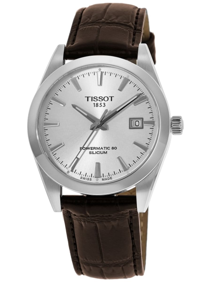 Tissot Gentleman Powermatic 80 Silicium Silver Dial Brown Leather Strap Watch For Men - T127.407.16.031.01