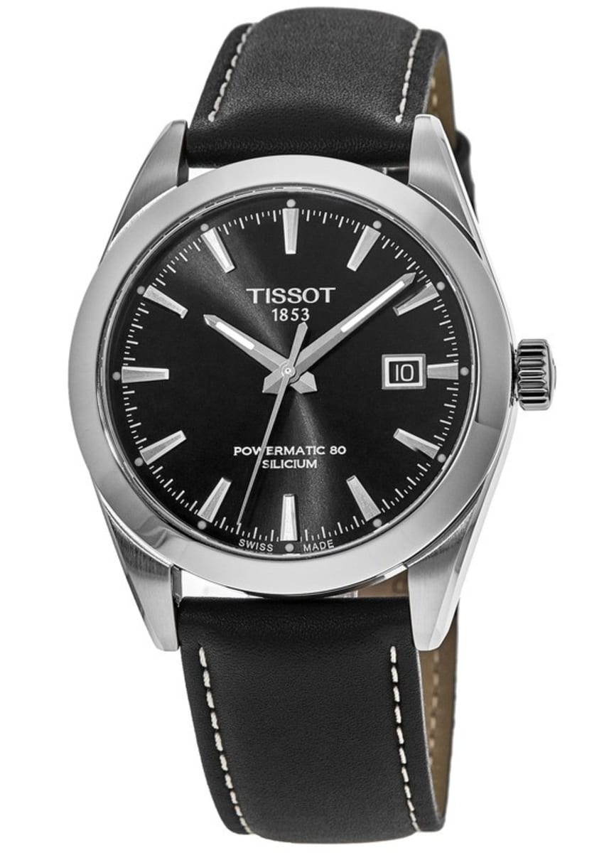 Tissot Gentleman Powermatic 80 Silicium Black Dial Black Leather Strap Watch For Men - T127.407.16.051.00