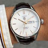 Tag Heuer Carrera Calibre 5 Automatic White Dial Brown Leather Strap Watch for Men - WAR201D.FC6291