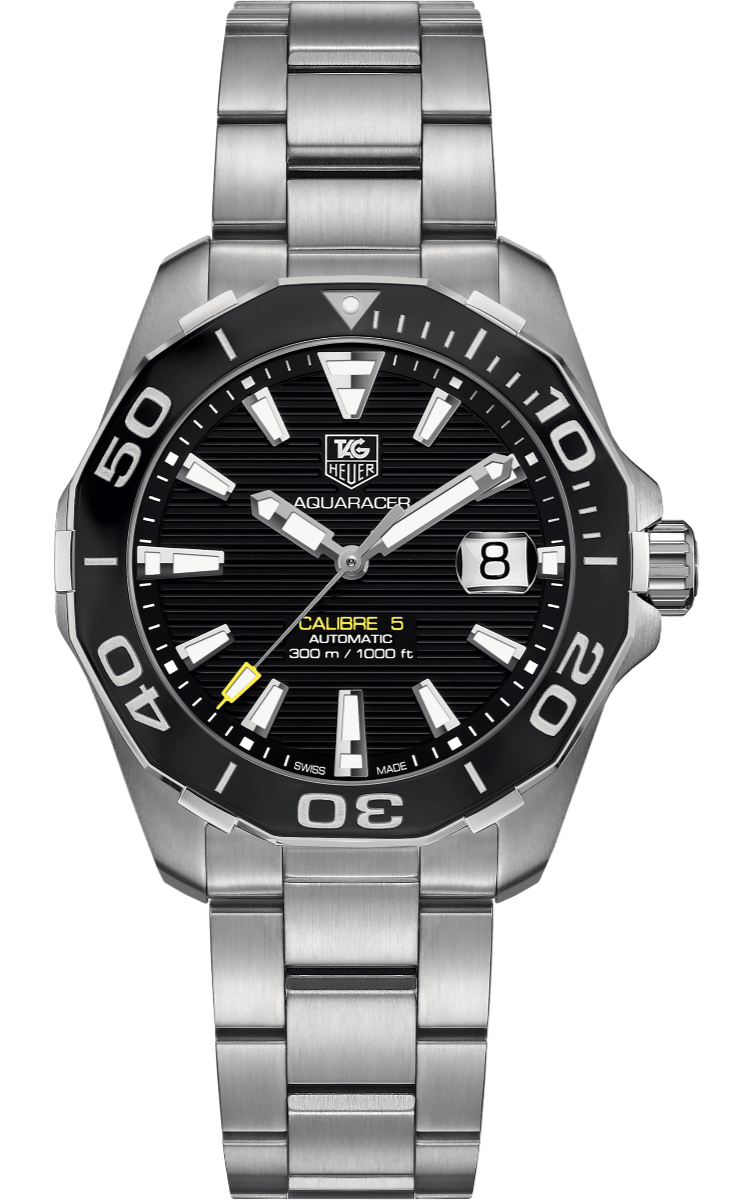 Tag Heuer Aquaracer Automatic Black Dial Silver Steel Strap Watch for Men - WAY211A.BA0928