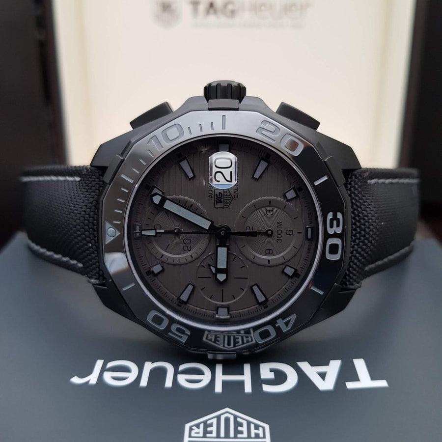 Tag Heuer Aquaracer Automatic Chronograph Special Edition Titanium Grey Dial Black Leather Strap Watch for Men - CAY218B.FC6370