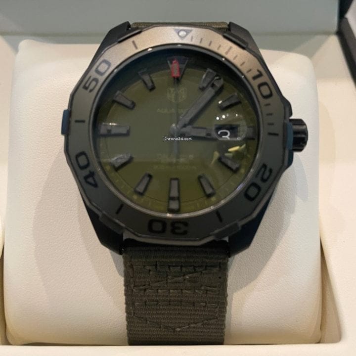 Tag Heuer Aquaracer Automatic Green Dial Khakhi Green Nylon Strap Watch for Men - WAY208E.FC8222