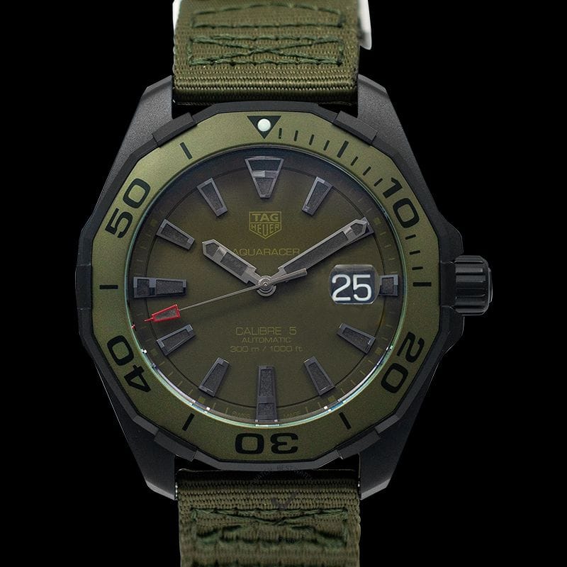 Tag Heuer Aquaracer Automatic Green Dial Khakhi Green Nylon Strap Watch for Men - WAY208E.FC8222