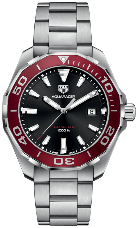 Tag Heuer Aquaracer Black Dial Silver Steel Strap Watch for Men - WAY101B.BA0746