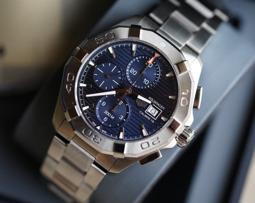 Tag Heuer Aquaracer Caliber 16 Automatic Chronograph Blue Dial Silver Steel Strap Watch for Men - CAY2112.BA0927