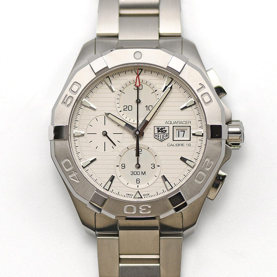 Tag Heuer Aquaracer Caliber 16 Automatic Chronograph White Dial Silver Steel Strap Watch for Men - CAY2111.BA0927