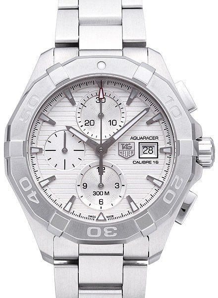 Tag Heuer Aquaracer Caliber 16 Automatic Chronograph White Dial Silver Steel Strap Watch for Men - CAY2111.BA0927