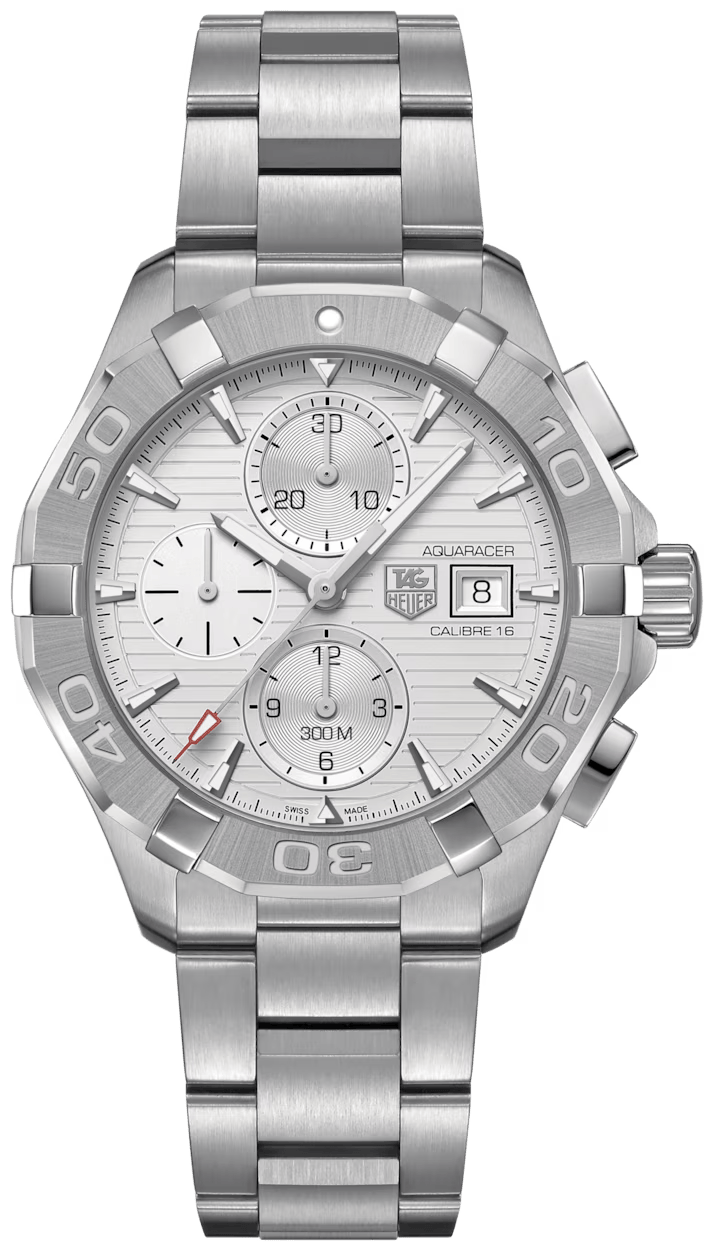 Tag Heuer Aquaracer Caliber 16 Automatic Chronograph White Dial Silver Steel Strap Watch for Men - CAY2111.BA0927