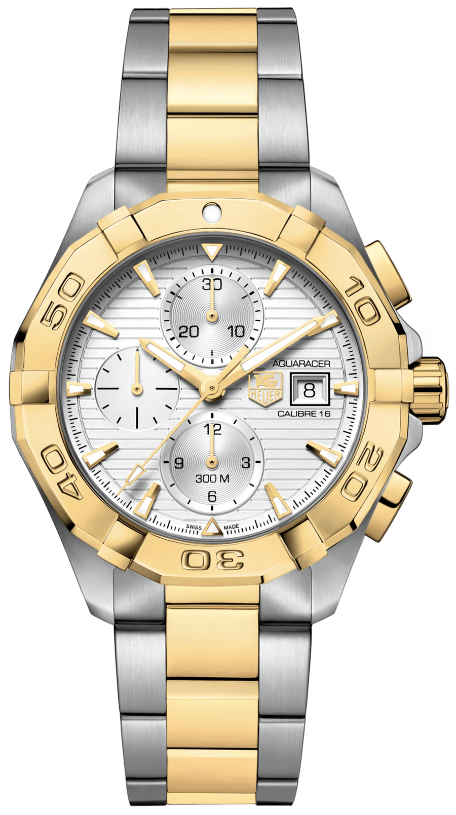 Tag Heuer Aquaracer Caliber 16 Automatic White Dial Two Tone Steel Strap Watch for Men - CAY2121.BB0923