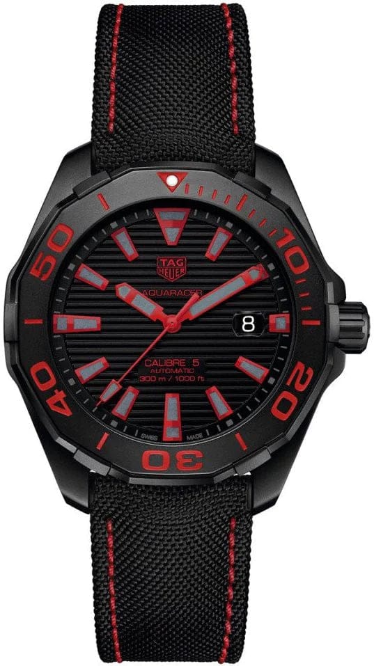 Tag Heuer Aquaracer Caliber 5 Black Dial Black Nylon Strap Watch for Men - WAY208A.FC6381