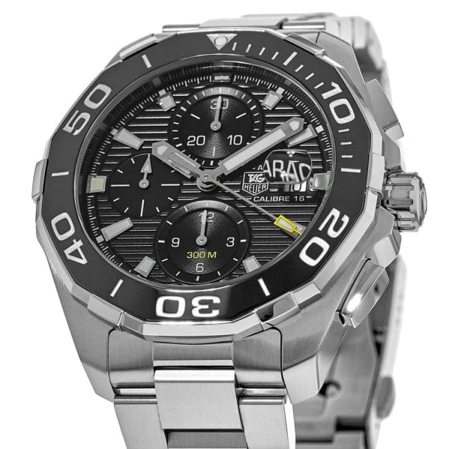Tag Heuer Aquaracer Calibre 16 Day-Date Black Dial Silver Steel Strap Watch for Men - CAY211A.BA0927