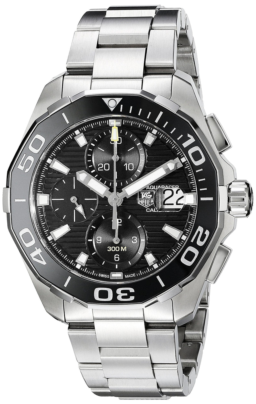 Tag Heuer Aquaracer Calibre 16 Day-Date Black Dial Silver Steel Strap Watch for Men - CAY211A.BA0927
