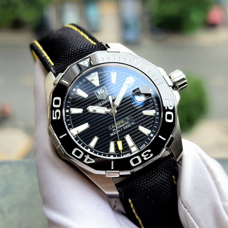 Tag Heuer Aquaracer Calibre 5 Automatic Black Dial Black Nylon Strap Watch for Men - WAY211A.FC6362