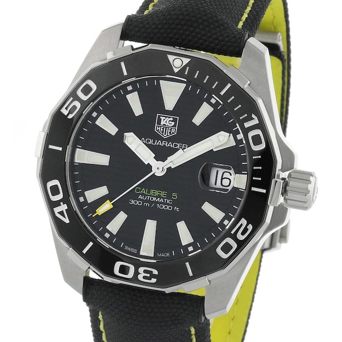 Tag Heuer Aquaracer Calibre 5 Automatic Black Dial Black Nylon Strap Watch for Men - WAY211A.FC6362