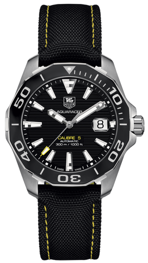 Tag Heuer Aquaracer Calibre 5 Automatic Black Dial Black Nylon Strap Watch for Men - WAY211A.FC6362