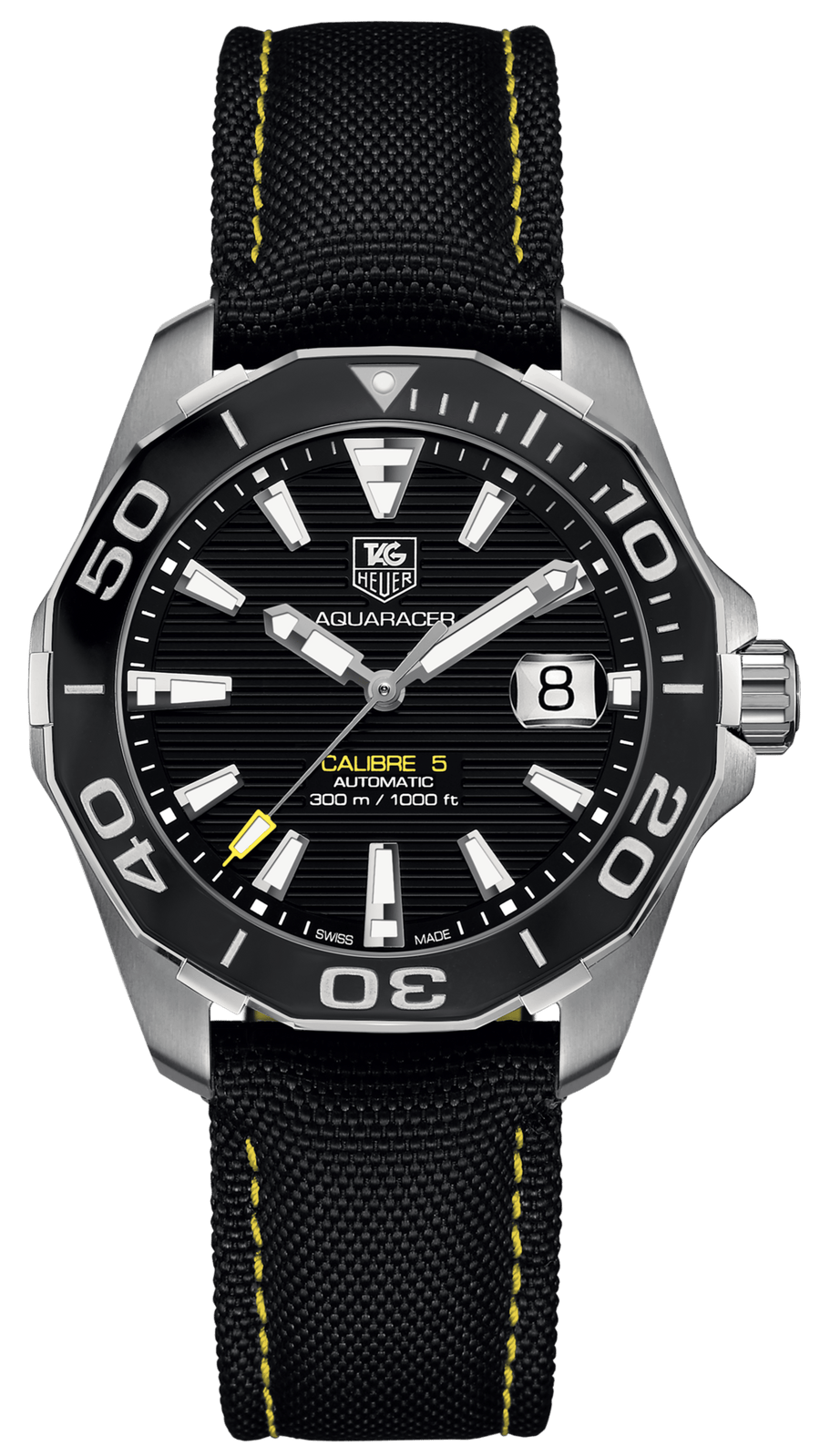Tag Heuer Aquaracer Calibre 5 Automatic Black Dial Black Nylon Strap Watch for Men - WAY211A.FC6362