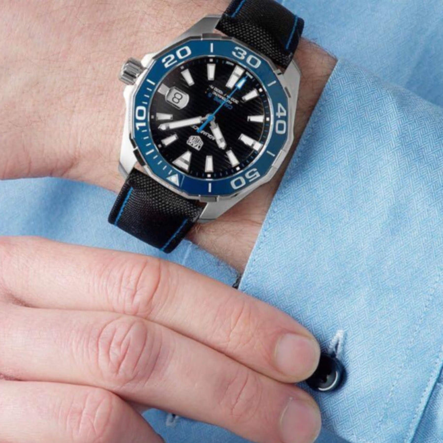 Tag Heuer Aquaracer Calibre 5 Automatic Black Dial Black Nylon Strap Watch for Men - WAY211B.FC6363