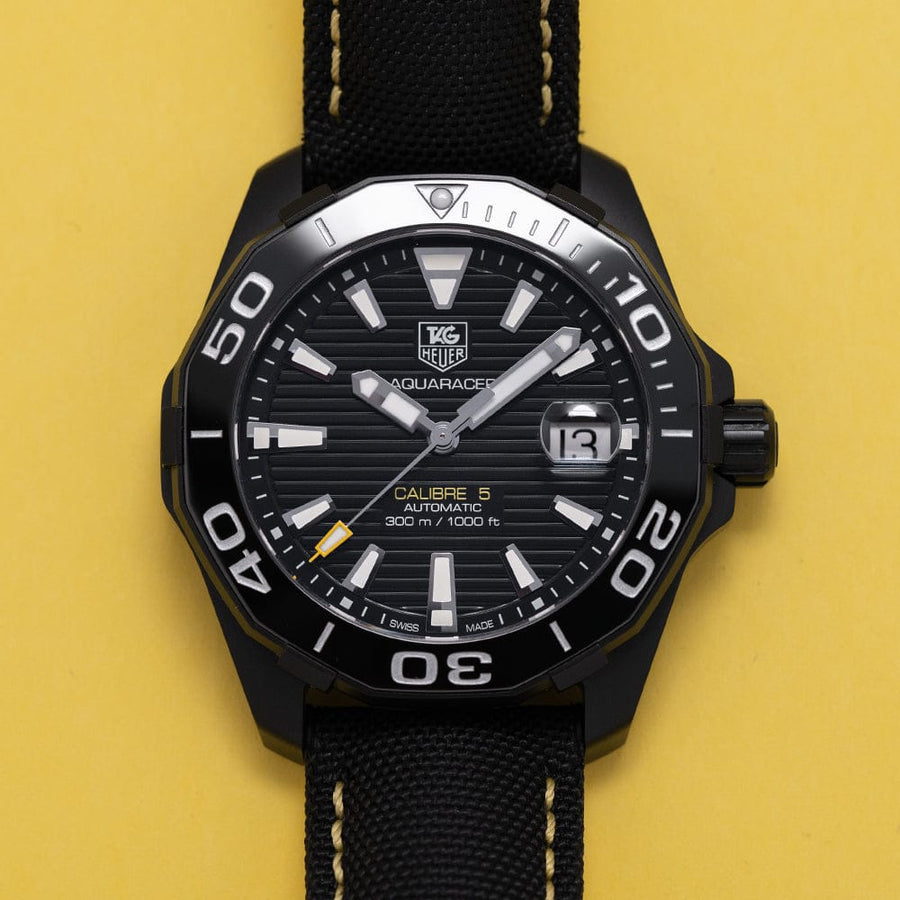Tag Heuer Aquaracer Calibre 5 Automatic Black Dial Black Nylon Strap Watch for Men - WAY218A.FC6362