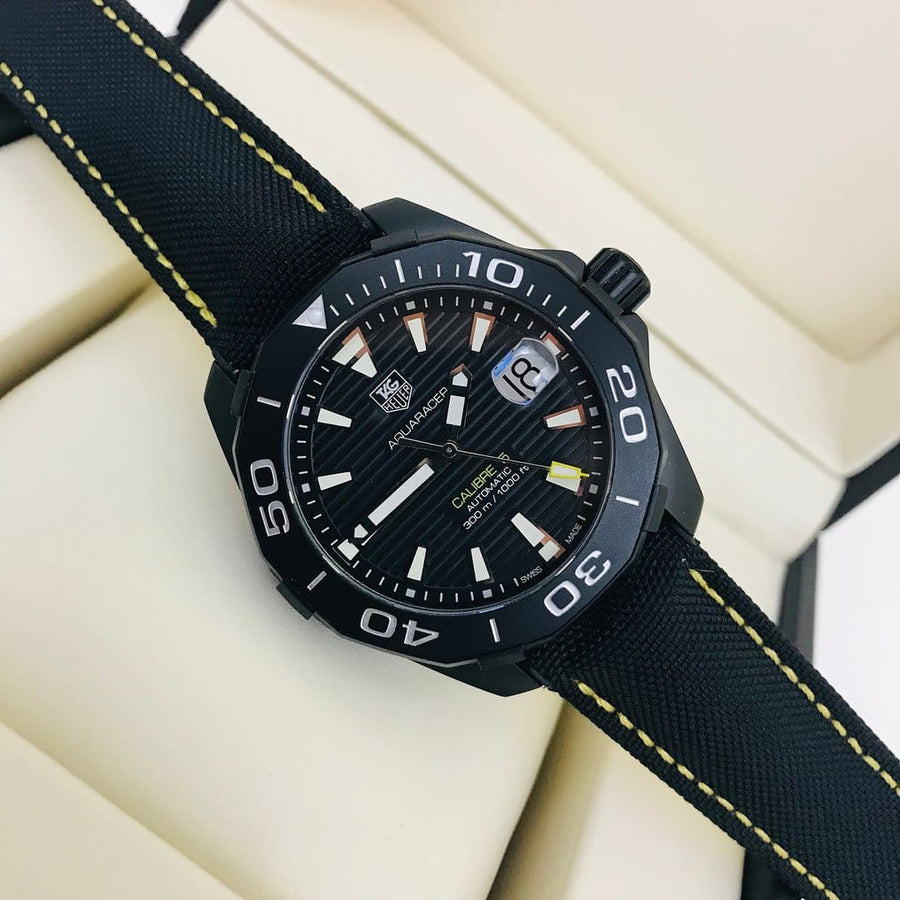 Tag Heuer Aquaracer Calibre 5 Automatic Black Dial Black Nylon Strap Watch for Men - WAY218A.FC6362
