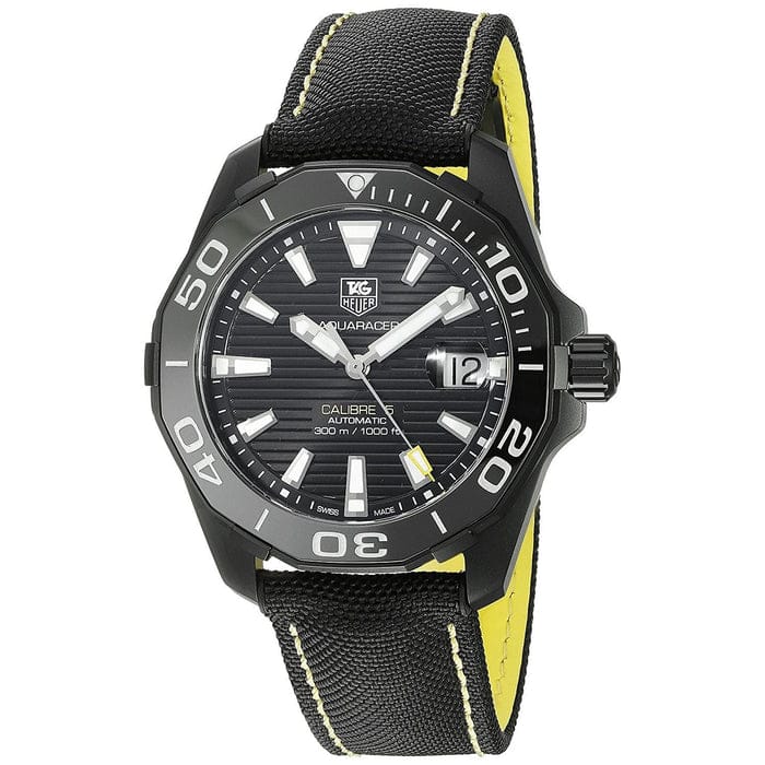 Tag Heuer Aquaracer Calibre 5 Automatic Black Dial Black Nylon Strap Watch for Men - WAY218A.FC6362