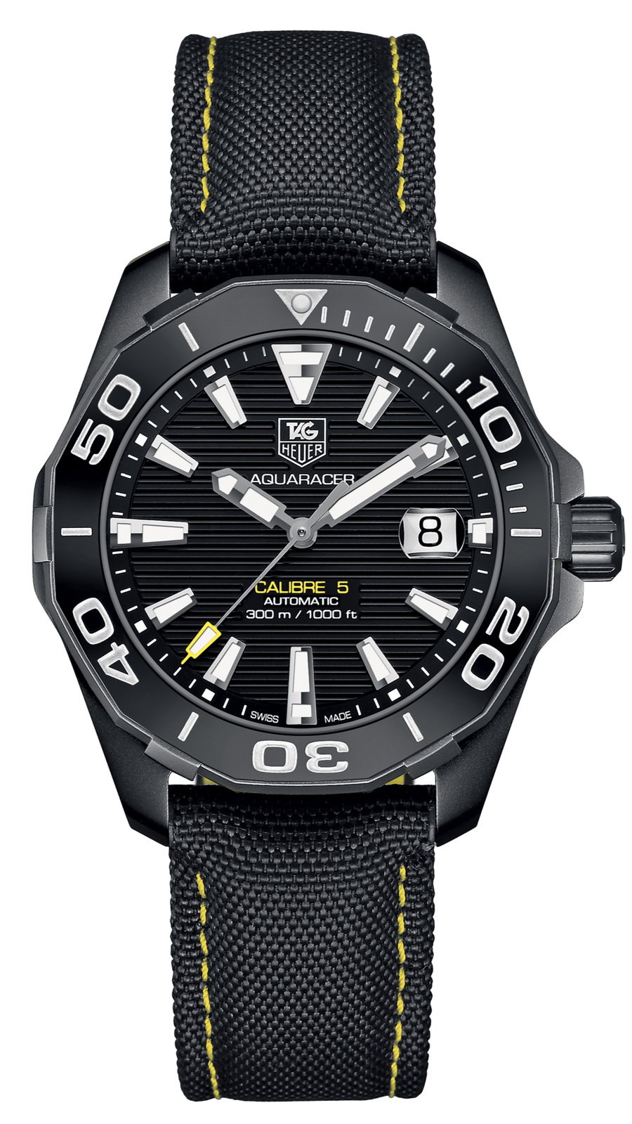 Tag Heuer Aquaracer Calibre 5 Automatic Black Dial Black Nylon Strap Watch for Men - WAY218A.FC6362