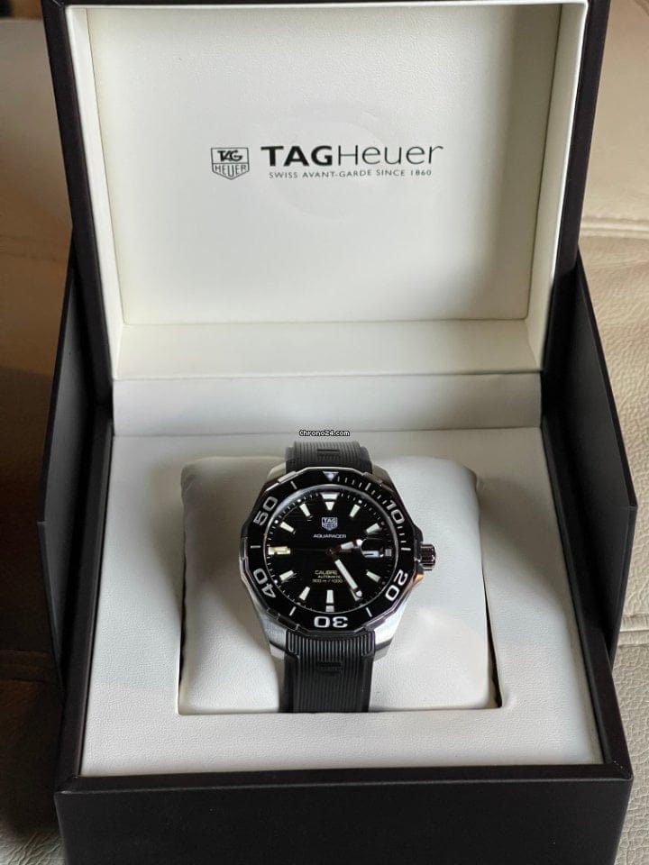 Tag Heuer Aquaracer Calibre 5 Automatic Black Dial Black Rubber Strap Watch for Men - WAY201A.FT6142