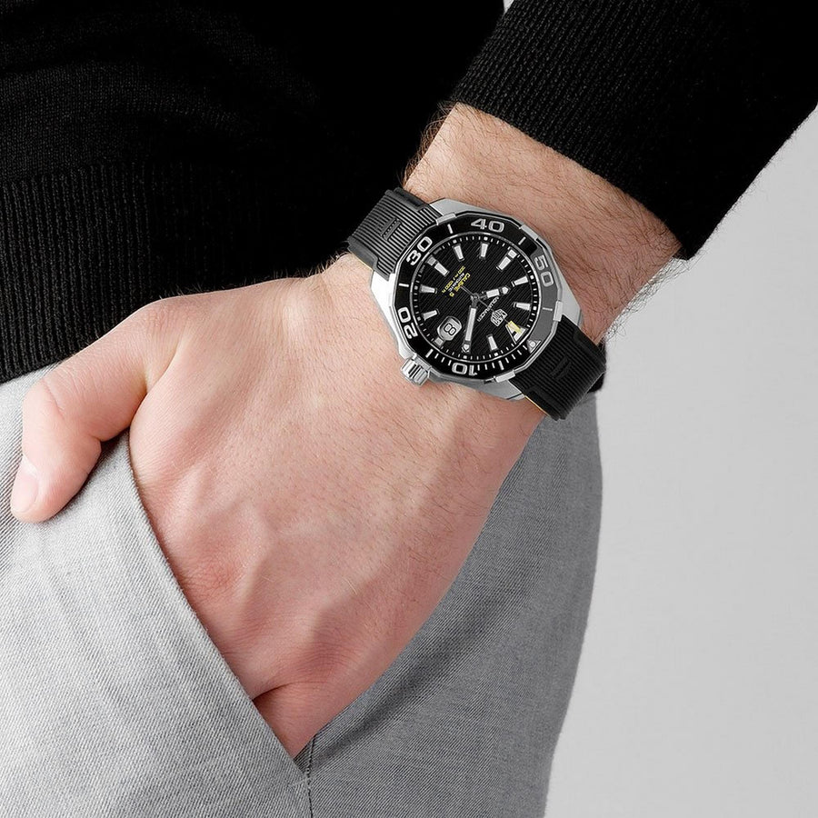 Tag Heuer Aquaracer Calibre 5 Automatic Black Dial Black Rubber Strap Watch for Men - WAY201A.FT6142