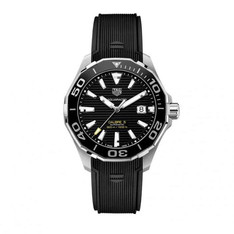 Tag Heuer Aquaracer Calibre 5 Automatic Black Dial Black Rubber Strap Watch for Men - WAY201A.FT6142