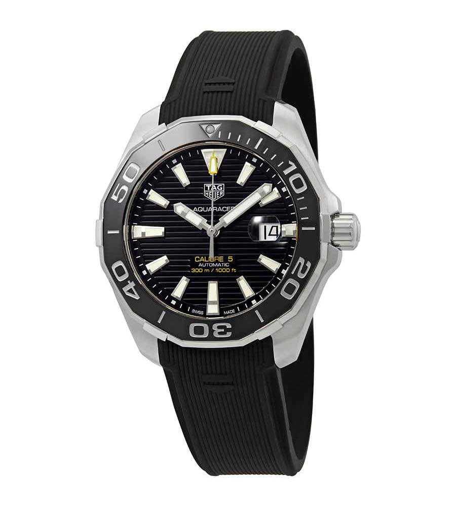 Tag Heuer Aquaracer Calibre 5 Automatic Black Dial Black Rubber Strap Watch for Men - WAY201A.FT6142