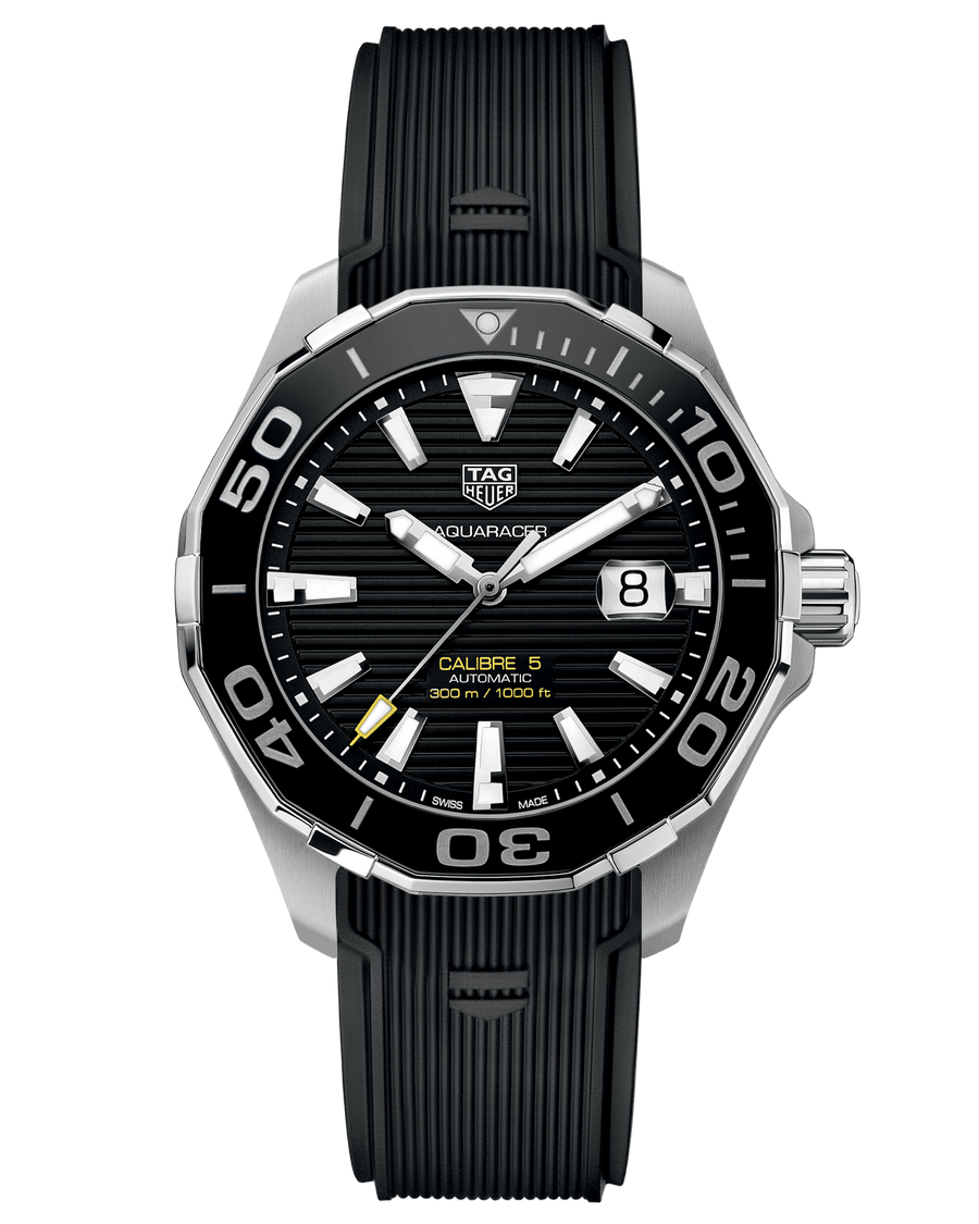 Tag Heuer Aquaracer Calibre 5 Automatic Black Dial Black Rubber Strap Watch for Men - WAY201A.FT6142