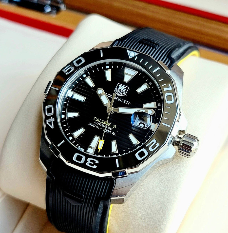 Tag Heuer Aquaracer Calibre 5 Automatic Black Dial Black Rubber Strap Watch for Men -  WAY211A.FT6151