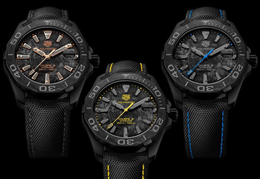 Tag Heuer Aquaracer Calibre 5 Black NATO Strap Carbon Dial Watch for Men - WBD218A.FC6445
