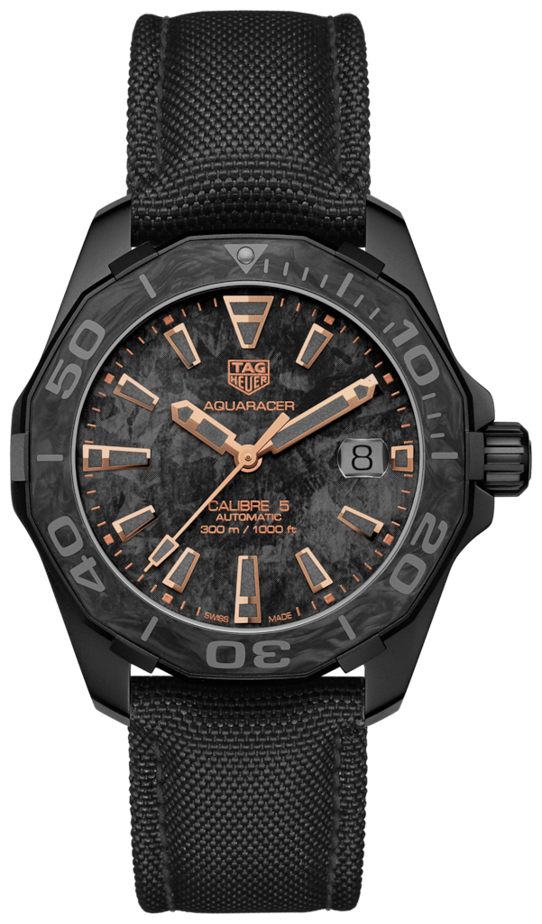 Tag Heuer Aquaracer Calibre 5 Black NATO Strap Carbon Dial Watch for Men - WBD218A.FC6445