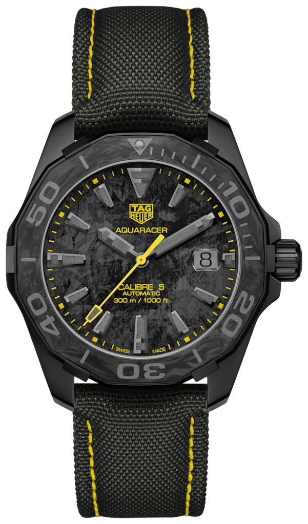 Tag Heuer Aquaracer Calibre 5 Black NATO Strap Carbon Dial Watch for Men - WBD218B.FC6446