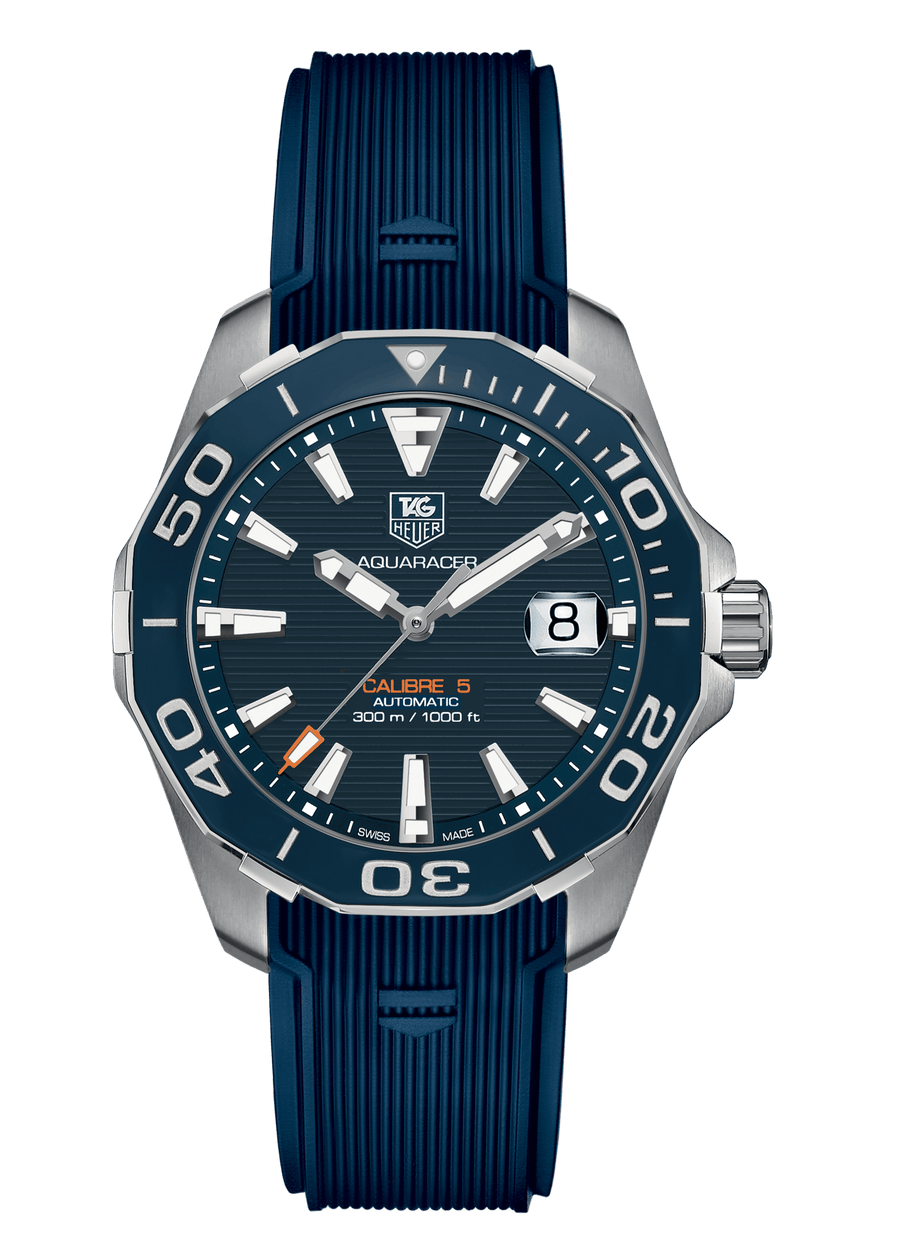 Tag Heuer Aquaracer Calibre 5 Blue Dial Blue Silicone Strap Watch for Men -  WAY211C.FT6155