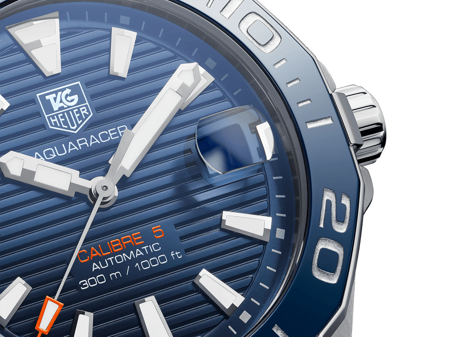 Tag Heuer Aquaracer Calibre 5 Blue Dial Silver Steel Strap Watch for Men - WAY211C.BA0928