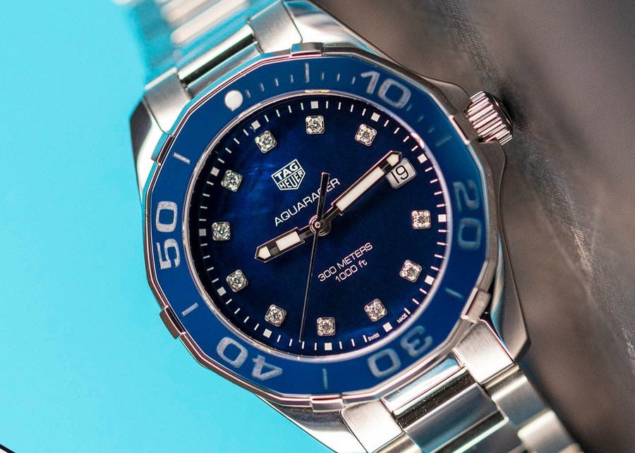 Tag Heuer Aquaracer Diamonds Blue Dial Silver Steel Strap Watch for Women - WAY131L.BA0748