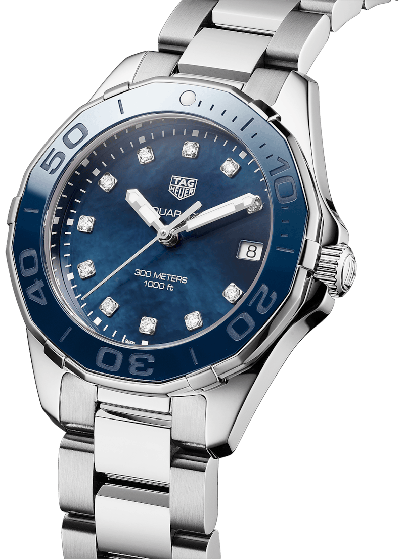 Tag Heuer Aquaracer Diamonds Blue Dial Silver Steel Strap Watch for Women - WAY131L.BA0748
