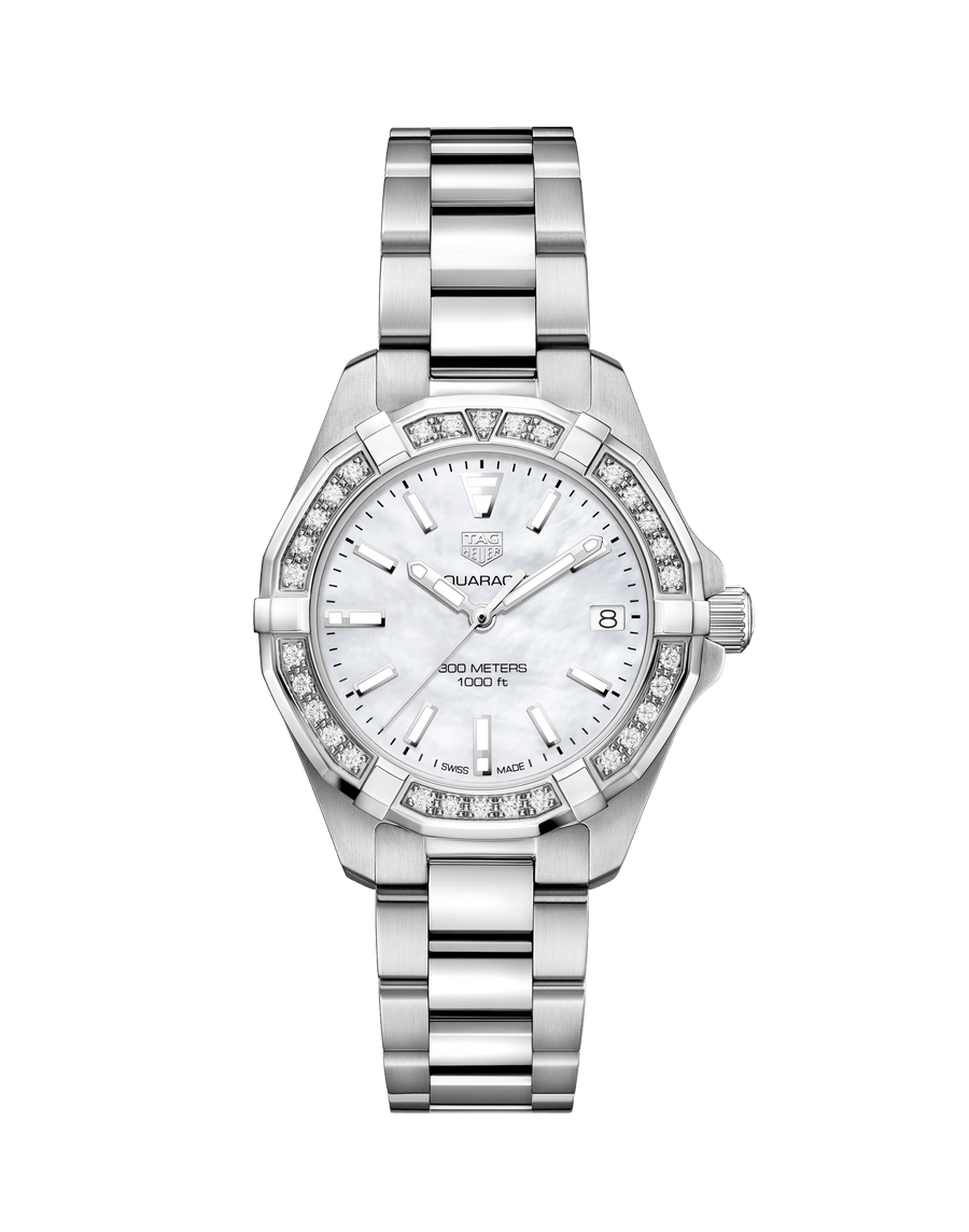 Tag Heuer Aquaracer Diamonds Mother of Pearl Dial Silver Steel Strap Watch for Women - WBD1313.BA0740