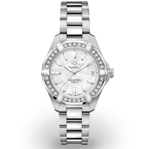 Tag Heuer Aquaracer Diamonds Mother of Pearl Dial Silver Steel Strap Watch for Women - WBD1313.BA0740
