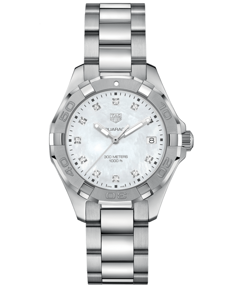Tag Heuer Aquaracer Diamonds Mother of Pearl Dial Silver Steel Strap Watch for Women - WBD131B.BA0748