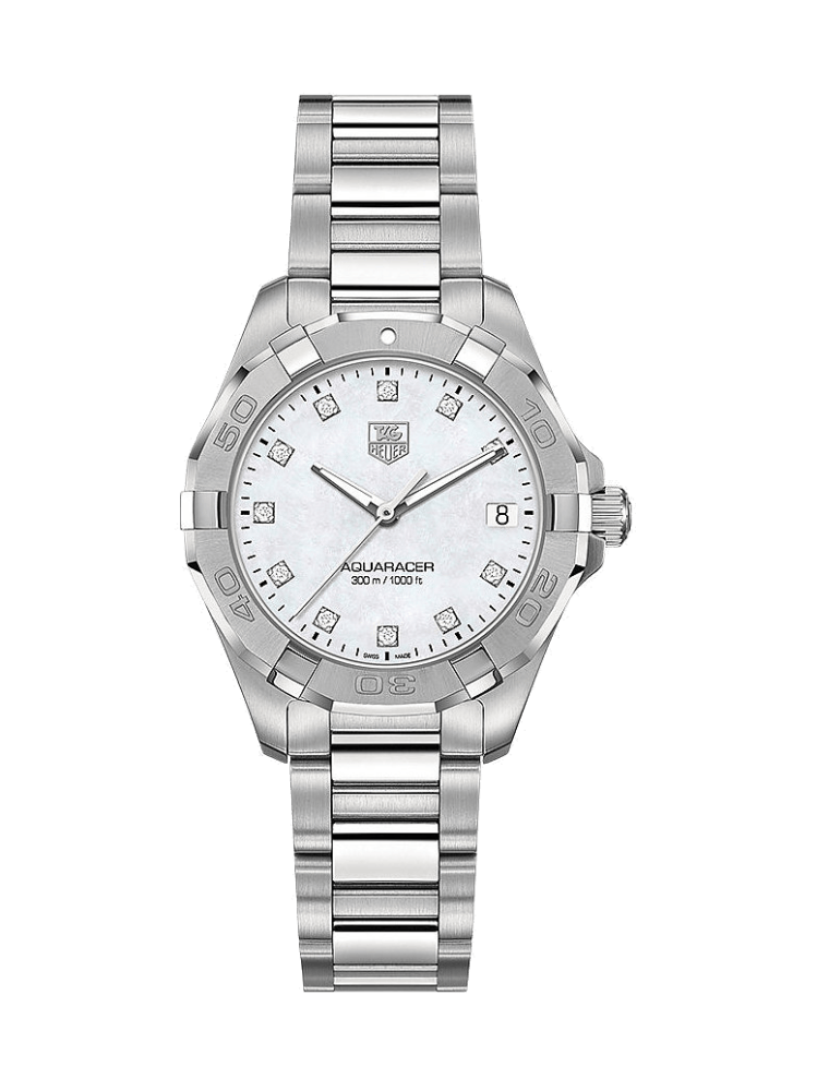 Tag Heuer Aquaracer Diamonds Mother of Pearl Dial Silver Steel Strap Watch for Women - WBD131B.BA0748
