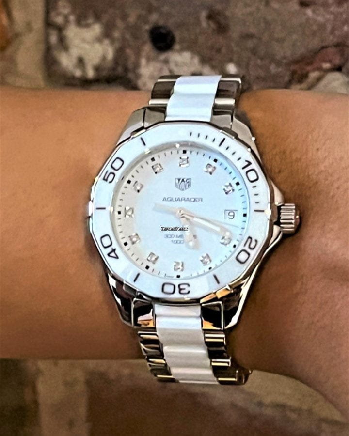 Tag Heuer Aquaracer Diamonds White Dial Two Tone Steel Strap Watch for Women - WAY131D.BA0914