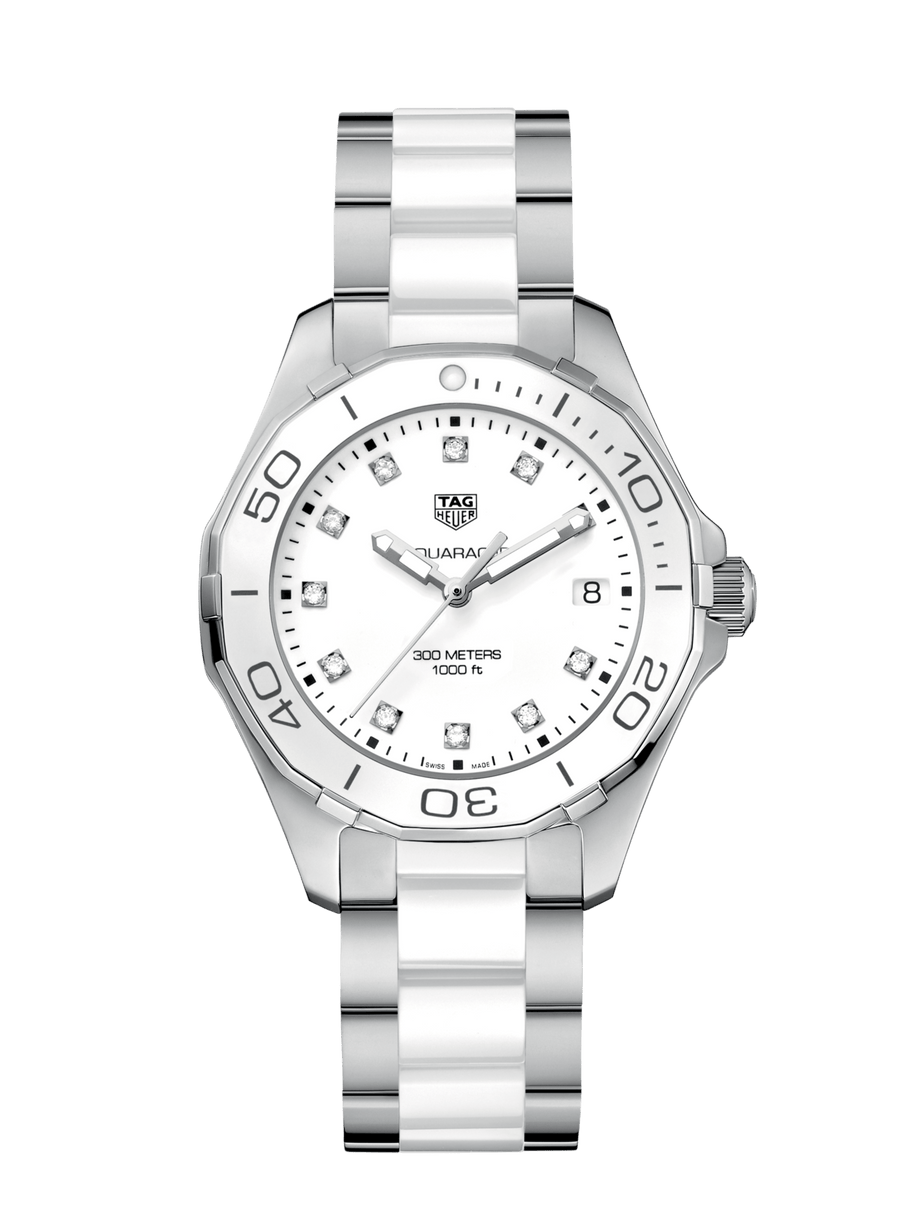 Tag Heuer Aquaracer Diamonds White Dial Two Tone Steel Strap Watch for Women - WAY131D.BA0914