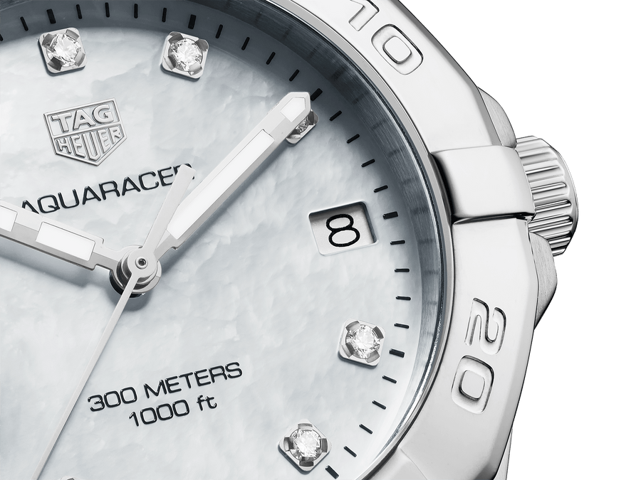 Tag Heuer Aquaracer Diamonds White Mother of Pearl Dial Silver Steel Strap Watch for Women - WBD1314.BA0740