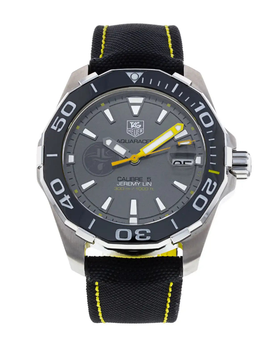 Tag Heuer Aquaracer Jeremy Lin Special Edition Grey Dial Black Nylon Strap Watch for Men - WAY211F.FC6362